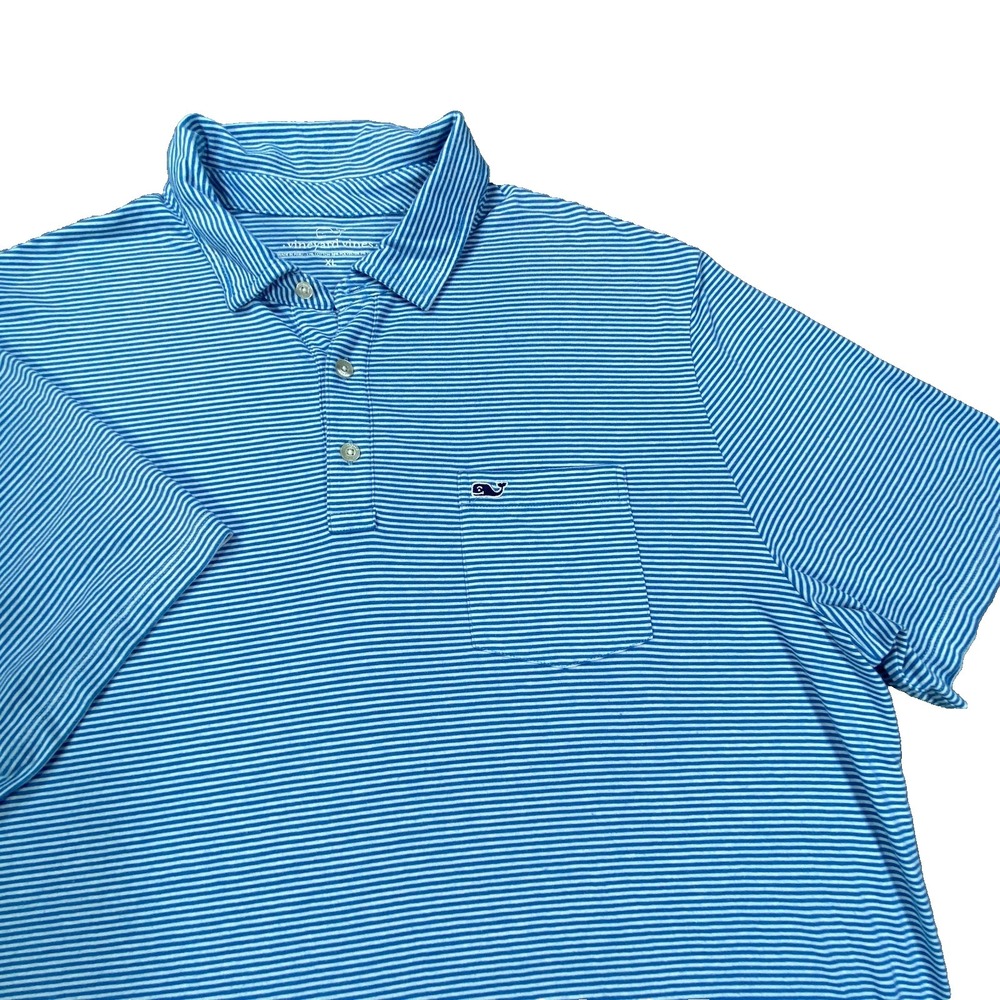 Vineyard Vines Shirt Blue Stripe Performance Men XL Polo Tee Logo Golf Preppy